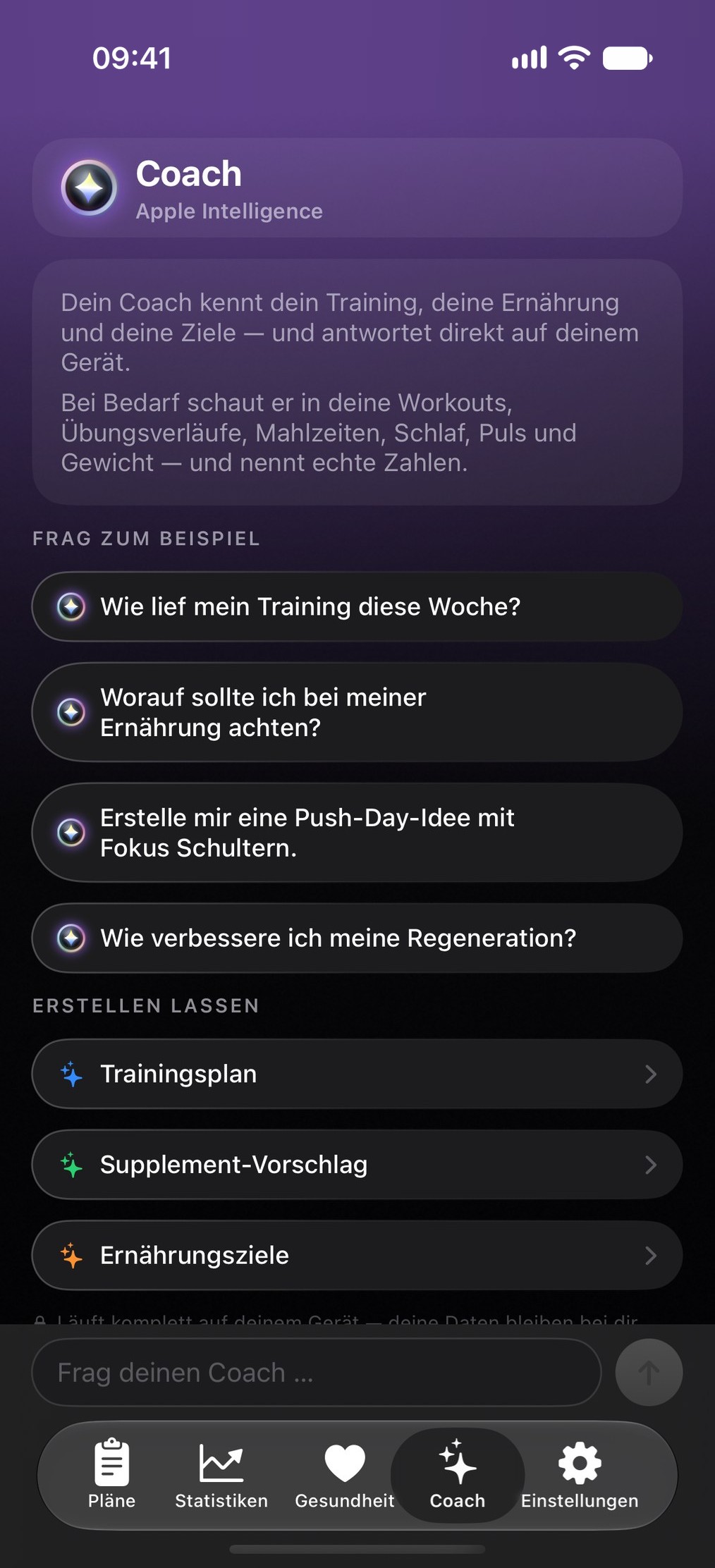 Coach-Ansicht mit Frage und Antwort zu den eigenen Trainingsdaten