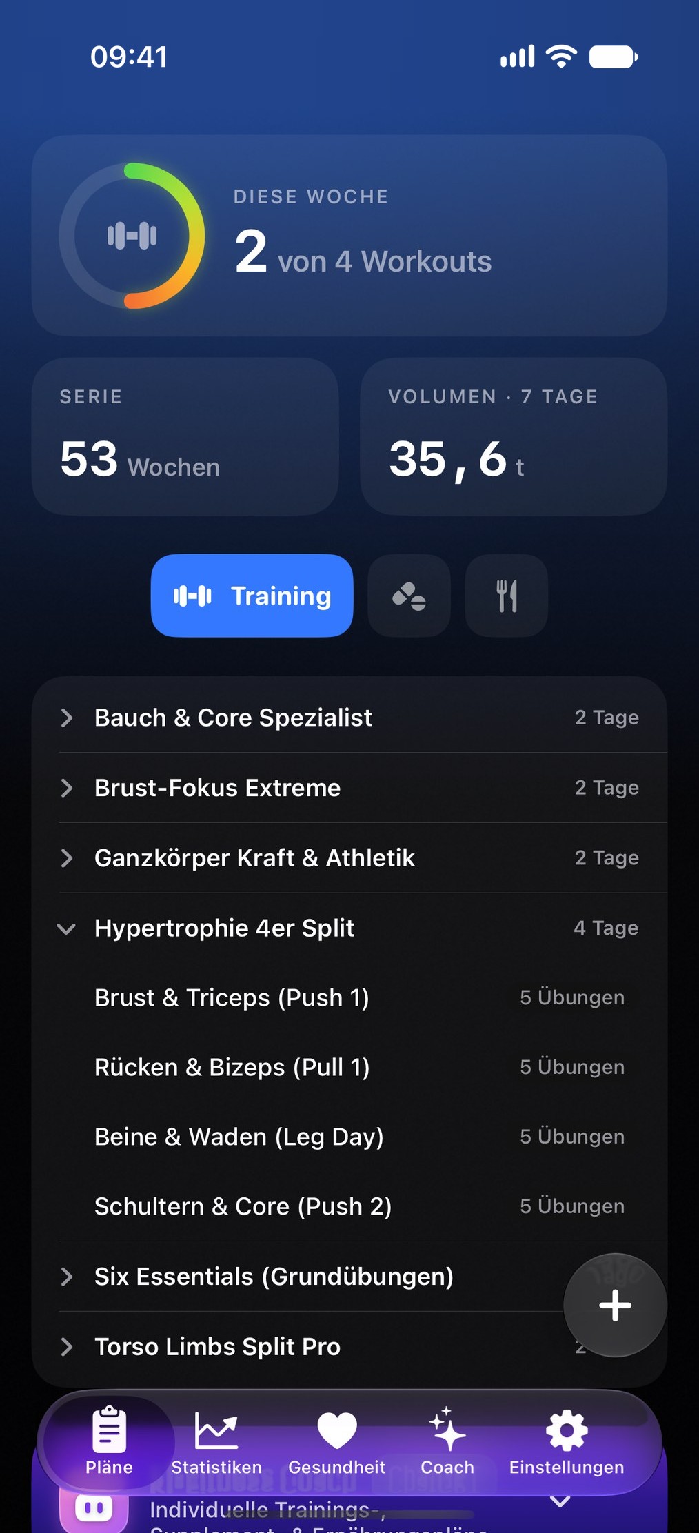 Trainingspläne mit Trainingstagen und Übungen